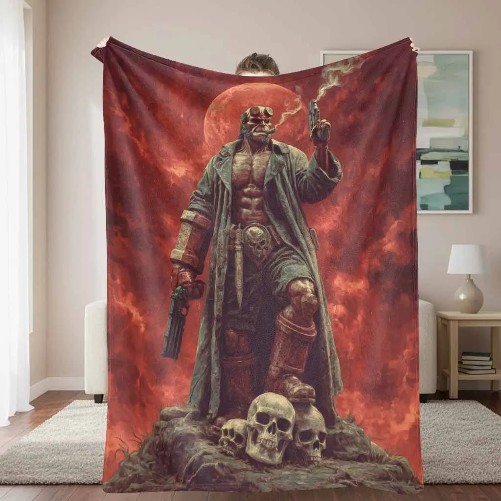 Dark Gothic Flannel Blanket - Dracula Motif, Gothic Pattern, Haunted Aesthetic, Horror Print with Red Moon Design, Soft Durable Throw for Sofa, Halloween Gift Decoration, Dark Gothic Blankets, Dracula Motif Blankets