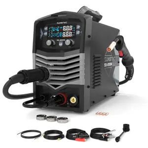 Sunstac SS-200M 5-In-1 Aluminum MIG Welder 200Amp | 110/220V Dual Voltages, Large LCD & Synergic MIG | Gas MIG/Flux Core/Spool Gun/Lift TIG/Stick Multiprocess Welding Machine