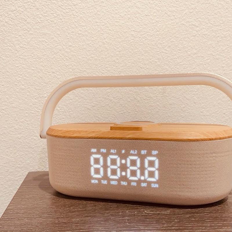 Essential deal 2024 New innovative multifunctional Digital Alarm Clock,wireless speaker, night light, white noise machine and wireless charger