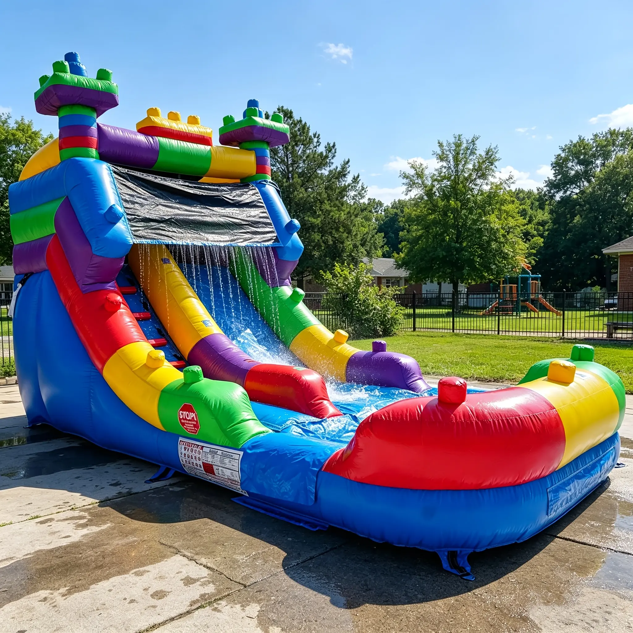 Hapcap PVC Building Block Theme Inflatable Bounce House for Kids Or Adults, Semi-Commercial, Park Use, High Slide with Shallow Pool, Large, Optional Blower
