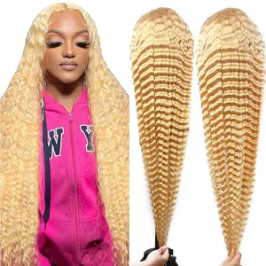 613 Lace Front Wig Human Hair 613 Blonde Deep Wave 13x6 HD Transparent Lace Front Wig Human Hair Pre Plucked Blonde Wig Human Hair with Baby Hair 180% Density for Women