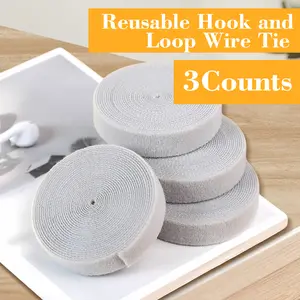 3 Counts Reusable Fastening Tape Cable Ties, Grey&Black&White Cable Management Set