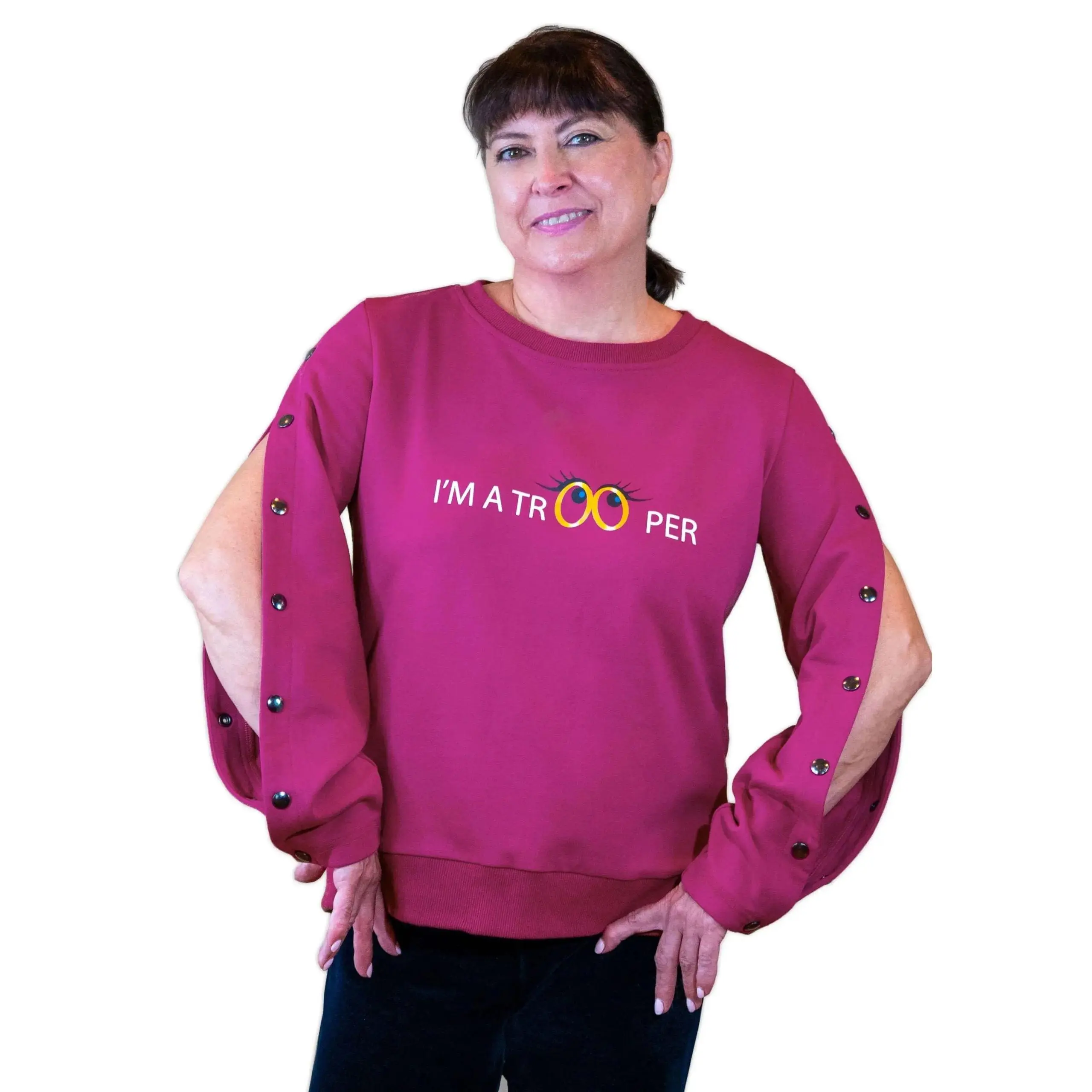 Women's Dialysis & Chemotherapy Shirt | Long Sleeve Arm Port Access for PICC Lines, IV Infusions & Fistulas | Soft Hypoallergenic Treatment Top "Trooper"