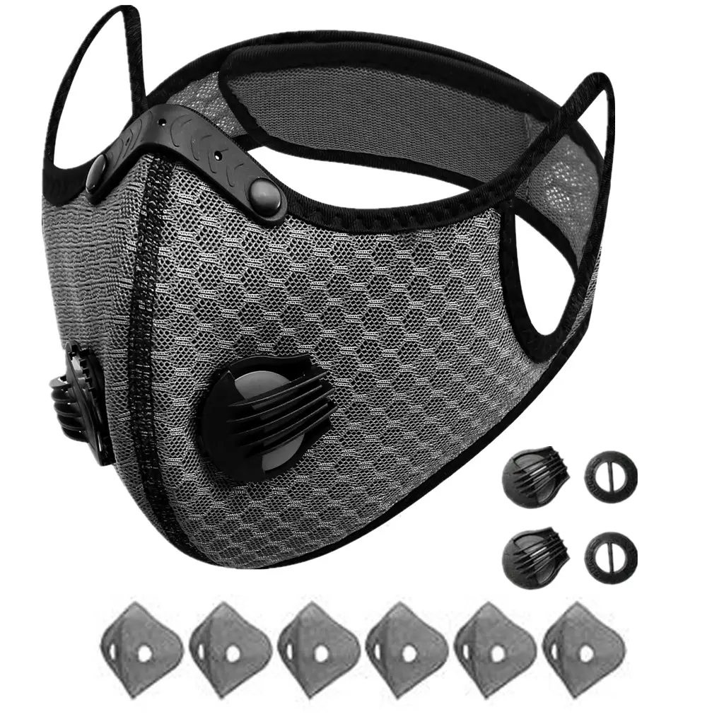 Reusable Half Face Mask with Filters – Breathable Outdoor Sports Mask for Cycling, Running & Skiing, Adjustable Nylon Mask with Activated Carbon Filters, Grey