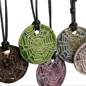 Spiderweb Gothic Cottagecore Ceramic Wax Seal Pendant Hippie Whimsical Choker Adjustable Cord Necklace Clay Charms Celestial