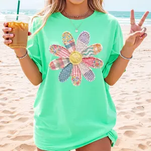 "Faux Patchwork" Daisy Shirt, Comfort Colors Tee, Cottagecore Floral Graphic Tee