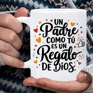 Father's Day Gift,Ceramic Coffee Mug, Spanish Un Padre Como Tu Es Un Regalo De Dios Cup, Christian Dad Fathers Day Gifts from Kids, Cute White Tea Cocoa Drinkware with Heart Star Design, Unique Religious Birthday Presents for Men, Husbands, Grandpas