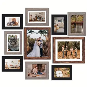 10 Pieces, Photo Frame, 3 Colors Brown Gray Black Combination Glass Front Window Hanging Dual-Purpose Photo Frame and Card Paper, More Sizes, 4 One 4*6 Inches, 4 One 5*7,2 One 8*10, protect Your Photos, Decorations Arrangement, Suitable for Office, Home