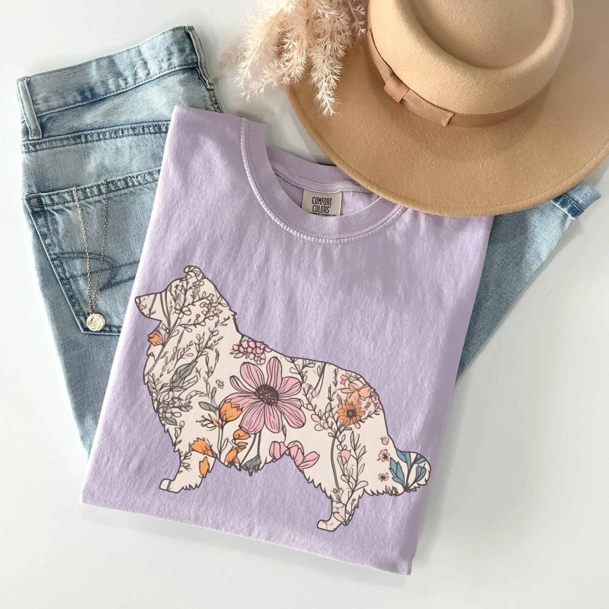 Comfort Colors Rough Collie Shirt, Wildflowers Collie Mama Tshirt, Cottagecore Collie Mom Gift, Gift for Rough Collie Mom, Floral Dog Gifts