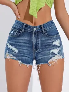VYNCE Ripped Raw Trim Denim Shorts Y2k