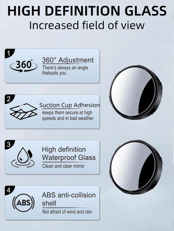 LMMAKE Universal Blind Spot Mirror 360° Adjustable Convex Design with 180° Wide-Angle Visibility Suction Cup Mount Waterproof Anti-Fog High-Strength Materials Ergonomic Easy Installation