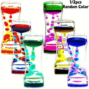 1/2pcs Liquid Bubble Timer Set, Hourglass Shape Sensory Decor, Stress Relief, Relaxing Desk Ornament, Party Gift, Stress Reduction Tool, Stress Relief Decoration