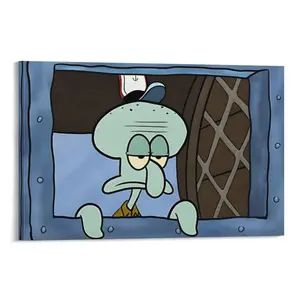 Squidward Tentacles Peeking Out Window Canvas Poster, Funny SpongeBob Character Wall Art for Bedroom Dorm Decor