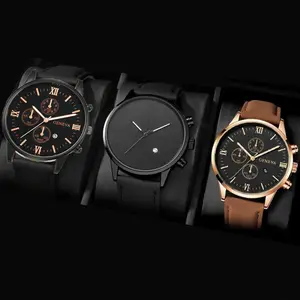 Vintage Style Men's Quartz Watch Set, Round Dial, Zinc Alloy Case, Synthetic Leather Strap, Business Design, Date Function, Gift Idea