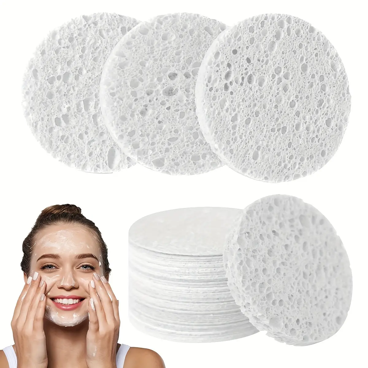 50pcs Natural Compressed Face Sponges -  Alcohol-Free for Gentle Exfoliation, Makeup Application & Cosmetic Makeup Remover, Perfect for All Skin Types, Fragrance-Free Personal Care Essentials, Daily Makeup Remover