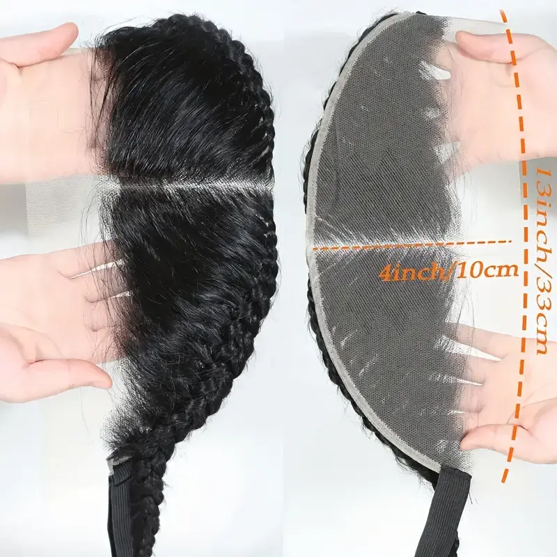 Cliclihair 13x4 Lace Frontal Closure Glueless Human Hair Braids Lace Hairline Topper Pre-Braid Human Hair Frontal Natural Black Hairline Curtain Bangs Wig Cosplay