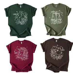 12 Zodiac Signs Graphic Tee, Minimal Horoscope Line Art Shirt- Lin's Trendyy