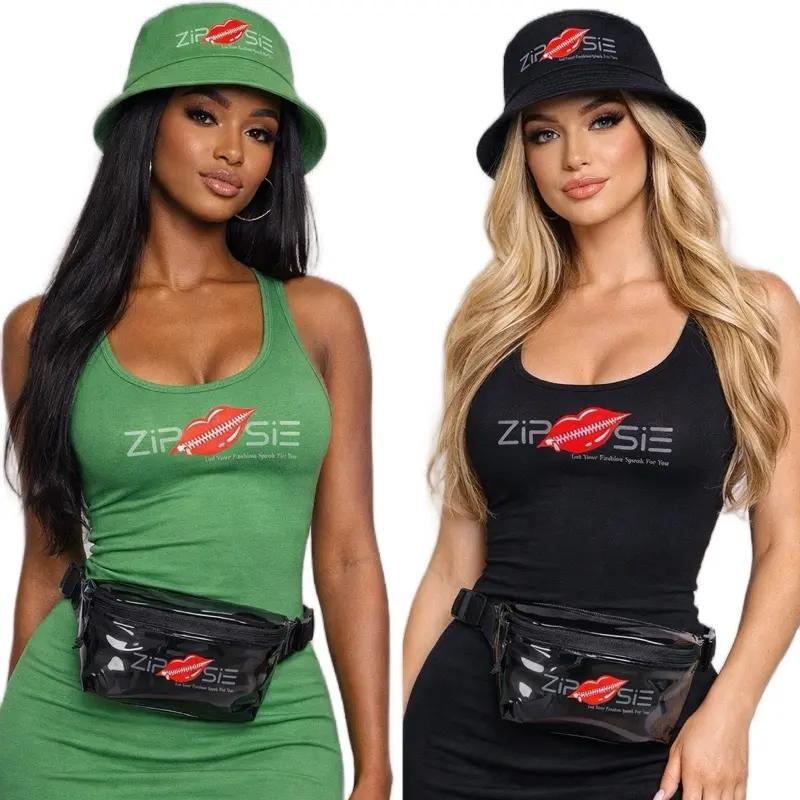 Zip Sie Women's Bucket Hat & Fanny Pack Set - Green & Black Options - Perfect for Casual Wear & Outdoor Activities