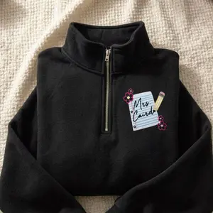 Personalized Embroidered Teacher Quarter Zip Sweatshirt: Floral Pencil Design