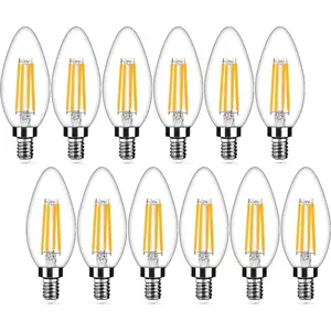 12-Pack  E12 LED Candelabra Bulbs 40Watt Equivalent, 2700K Warm White, 450Lumens, 4W B11 Vintage Chandelier Light Bulbs, LED Filament Clear Glass Candle Lamp for Ceiling Fan Home Decor1