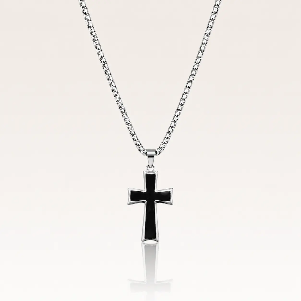 Black Cross Pendant Necklace, Minimalist Stainless Steel Chain Necklace, Trendy Street Style Jewelry, Unisex Fashion Accessory, Simple Layering Necklace for Daily Wear, Casual Outfits and Gift Ideas