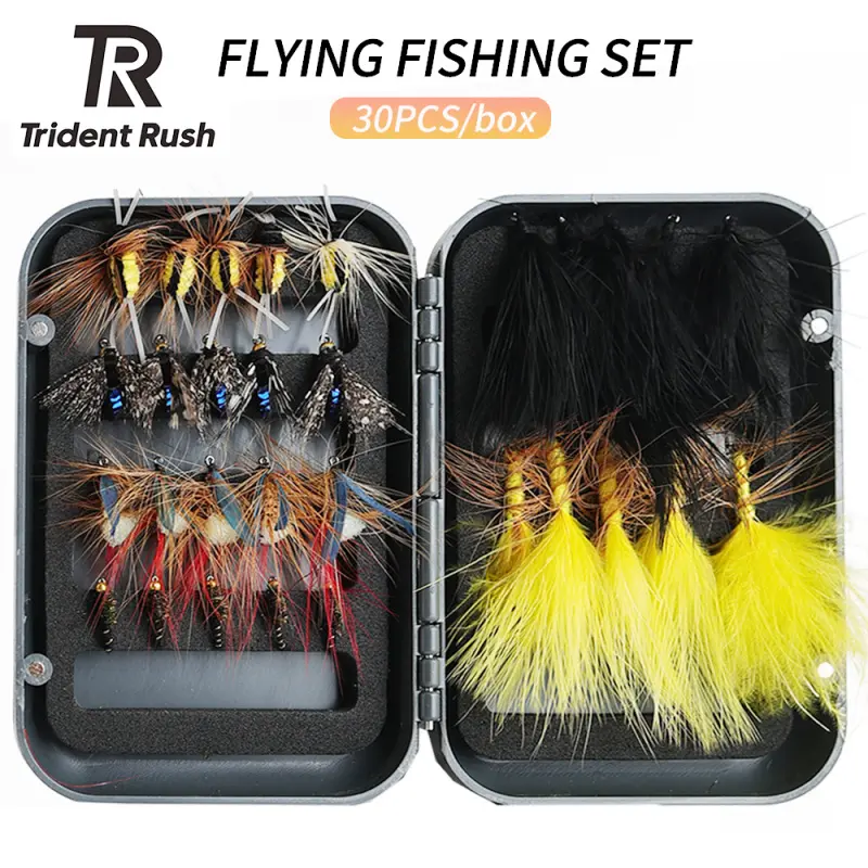 30PCS fly fishing kit, bait set, Lure Set, handmade fly fishing equipment with dry/wet flies, streamer, fly box, Handmade Fishing Lures for trout and perch fishing, Outdoor fishing supplies, Fishing Gear And Equipment