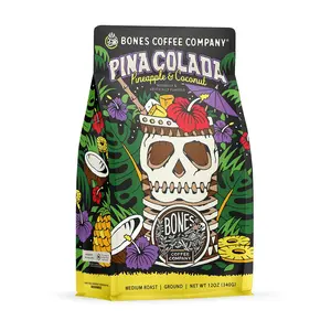 Bones Coffee Company Pina Colada Pineapple and Coconut Flavored Arabica Gourmet Coffee| 12oz Beverage Bean Brew Roast Natural