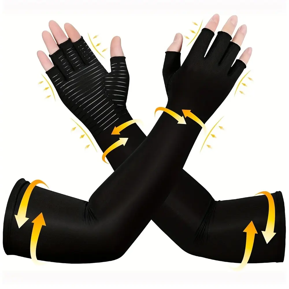 1Pair Long Compression Gloves for Women Men, Fingerless Hand Support Sleeves, Support Hands, Wrist and Arms, Elbow Wraps, Adjustable Compression Bandage