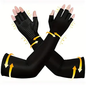 1Pair Long Compression Gloves for Women Men, Fingerless Hand Support Sleeves, Support Hands, Wrist and Arms