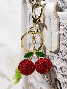 Cherry Rhinestone Keychain, Cute Fruit Car Key Accessory, Bag Charm, Birthday Gift Idea, Trendy Fashion Accessory