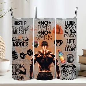 No Pain No Gain Boy Gym Tumbler for Him/Her, Motivated Gym Skinny Tumbler Cup, Fitness gift for Workout Enthusiasts, Weightlifters, Bodybuilding 20oz Tumbler, Pump Cover Gym Workout Tumbler, Sports Drinkware for Men Women