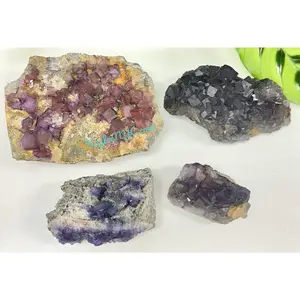 3 PCs Natural Purple Cubic Fluorite Specimen Crystal Raw