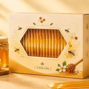 Natural Honey Sticks – 12 Sachets x 20g Enhanced with Bee Pollen & Royal Jelly