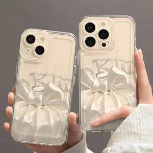 Bow tie case suitable for iPhone 16, Apple 15, transparent 14 plus, 13 phone case, 12 protective cover, 17 trendy