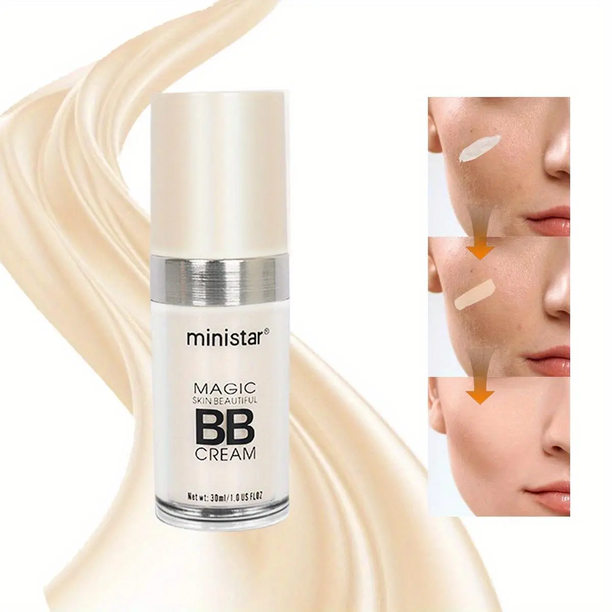 30ML Magic Skin Beautiful Tinted BB Cream, Color Changing Foundation, Makeup Concealer Cover Cream, Full Coverage Flawless Liquid Base, Nude Face Liquid Cover Concealer, Cosmetic, Balm Foundation