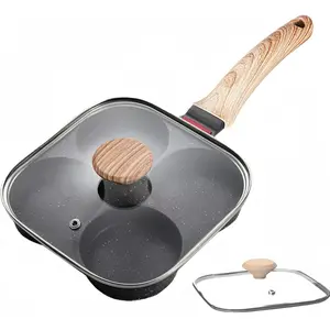Egg Pan With Lid 4-Cup Nonstick, and  Granite Egg Frying Pan, Versatile Breakfast Skillet for Eggs, Pancakes, Plett, Crepes, Compatible with Gas Stove and Induction Cooktop