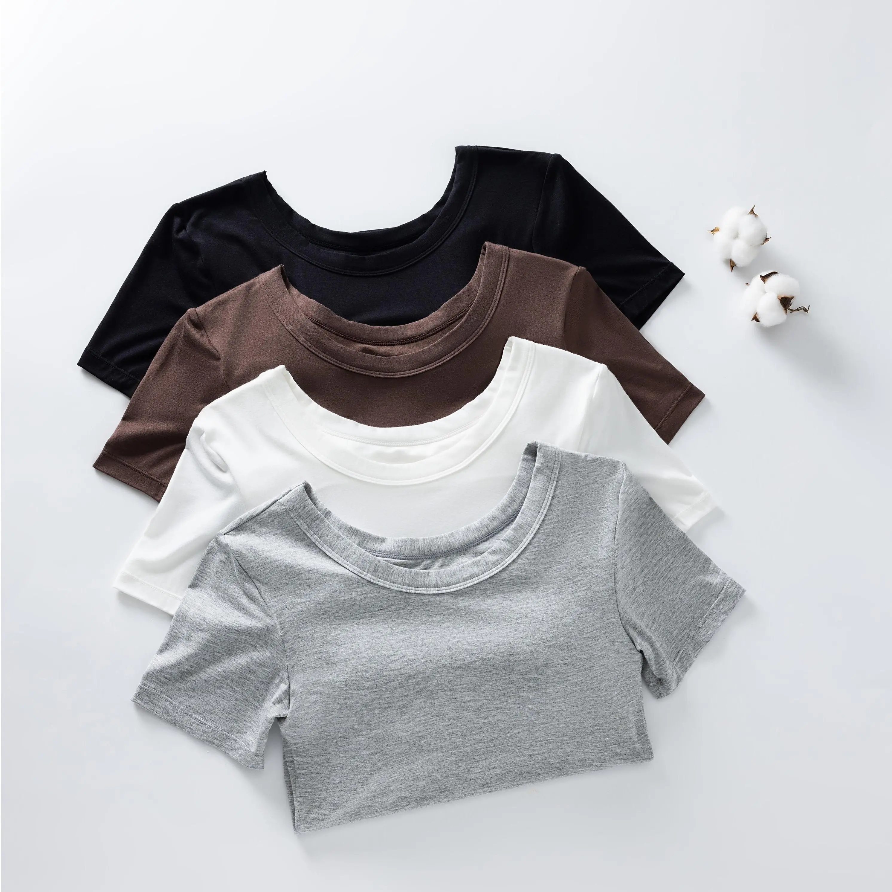 Women's Built-in Bra T-Shirt | Short Sleeve Crew Neck Tank Top with Shelf Bra | Wireless Supportive Slim Fit Tee | Buttery Soft Bra-Free Basic Top | Minimalist Clean Girl Aesthetic Sculpting Tee | Breathable Summer Essential Undershirt Multi-Color