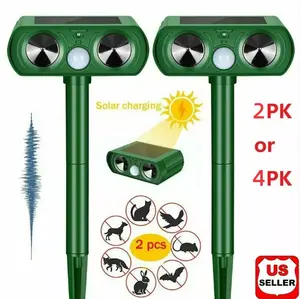 Animal Repellent Solar Powered Ultrasonic Animal Repellent Motion Sensor and Flashing Light Outdoor Weatherproof Farm Garden Lawn for Cat Dog Coyote Bird Skunk Snake Raccoon Rabbit Squirrel
