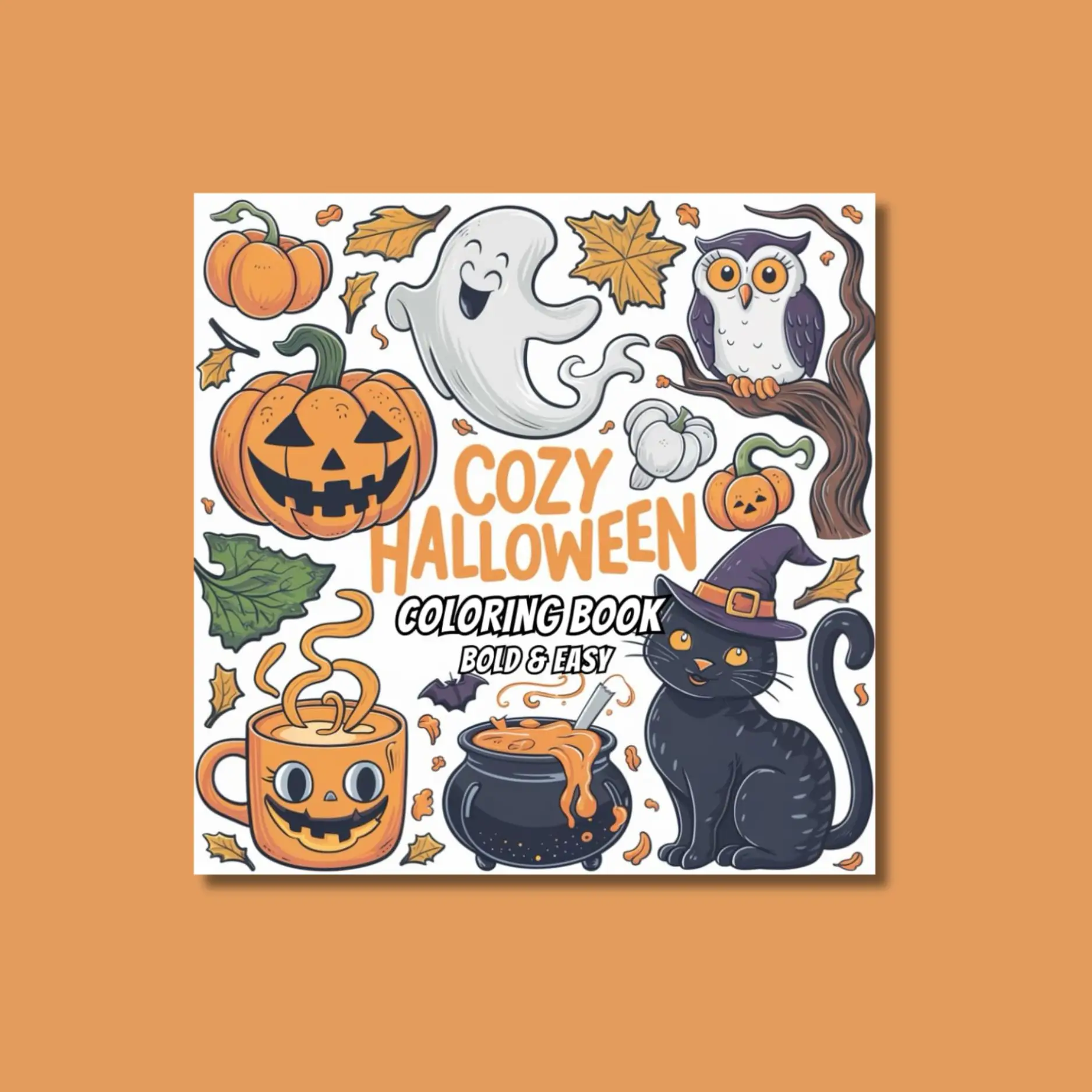 Cozy Halloween Coloring Book: Bold & Easy Designs for Kids and Adults | Featuring 40 Simple Designs to Color and Relax