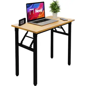 Folding Desk 31 1/2" No Assembly Foldable Computer Desk for Small Space Home Office Dormitory, Teak&Black Frame