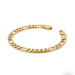 LuLuEcho 14K Gold-Plated Figaro Stamped Chain Bracelet Summer Jewelry Neutral Accessories Men and Women Layering Bracelets Craft Jewelry