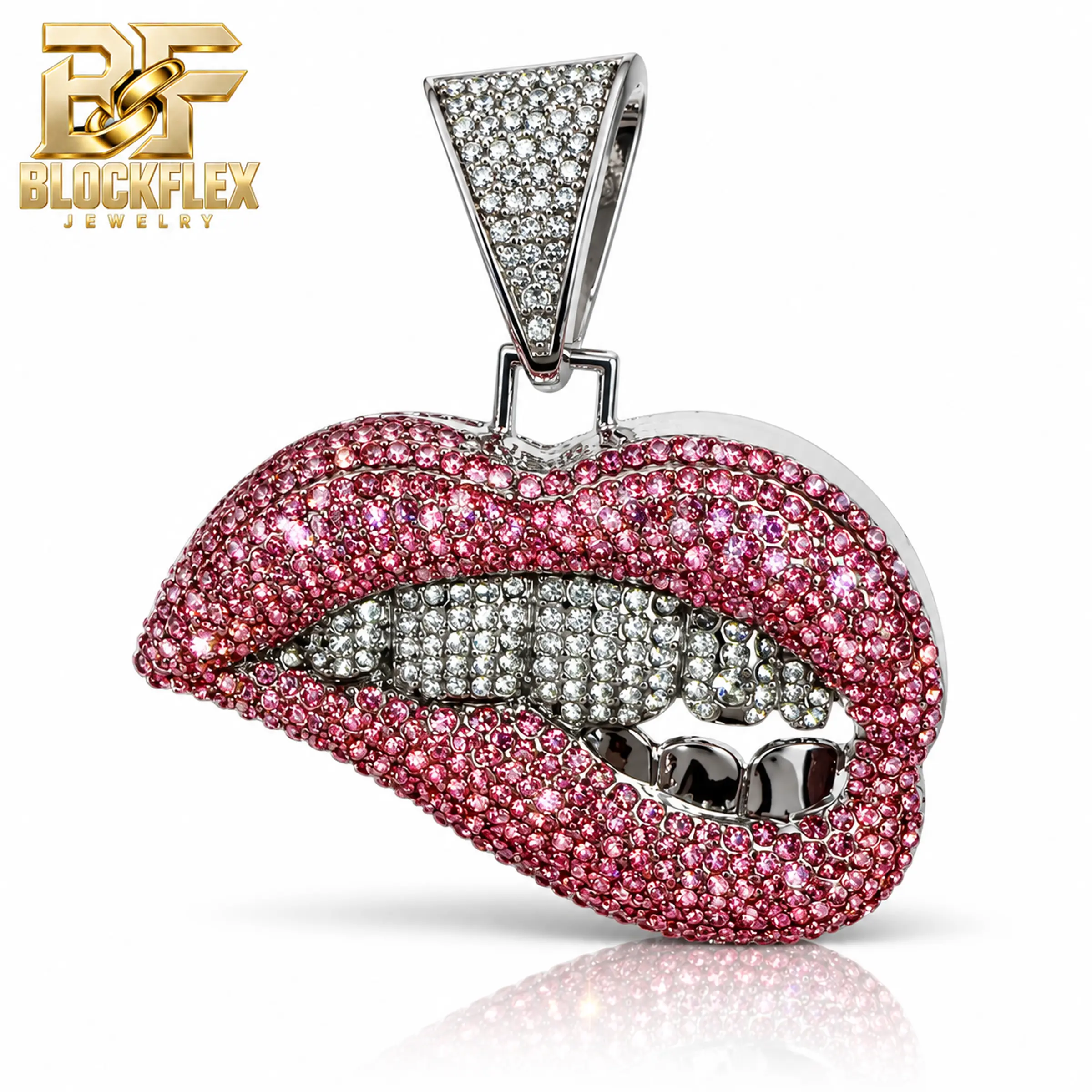 BLOCKFLEX JEWELRY Gold-Plated Moissanite Lips Pendant for Men and Women, Iced Out Hip Hop Jewelry, Unisex Streetwear Accessory