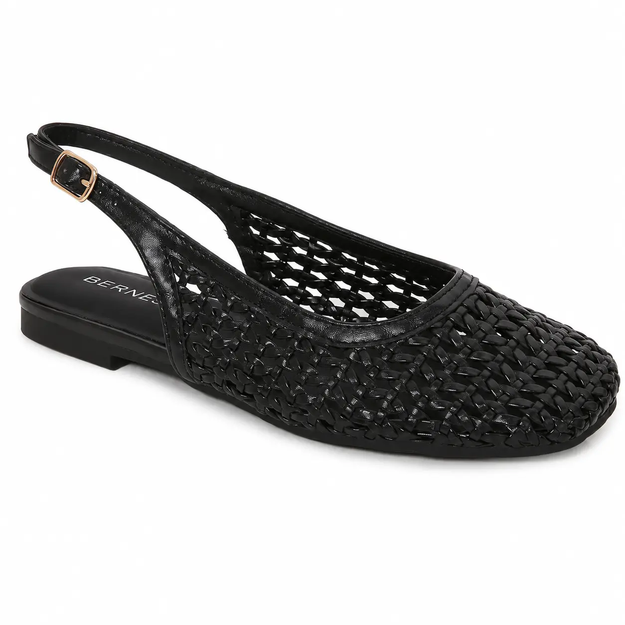 BERNESS Vesna Women's Basic Lightweight Braided Woven Slingback Ballet Flats - Closed Toe Sandals with Adjustable Buckle Strap, Memory Foam Insole for Office Wear