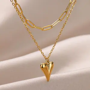 Cold Wind Gold Love Chain Double Stacking Necklace Fashion Clavicle Chain Necklace Jewelry