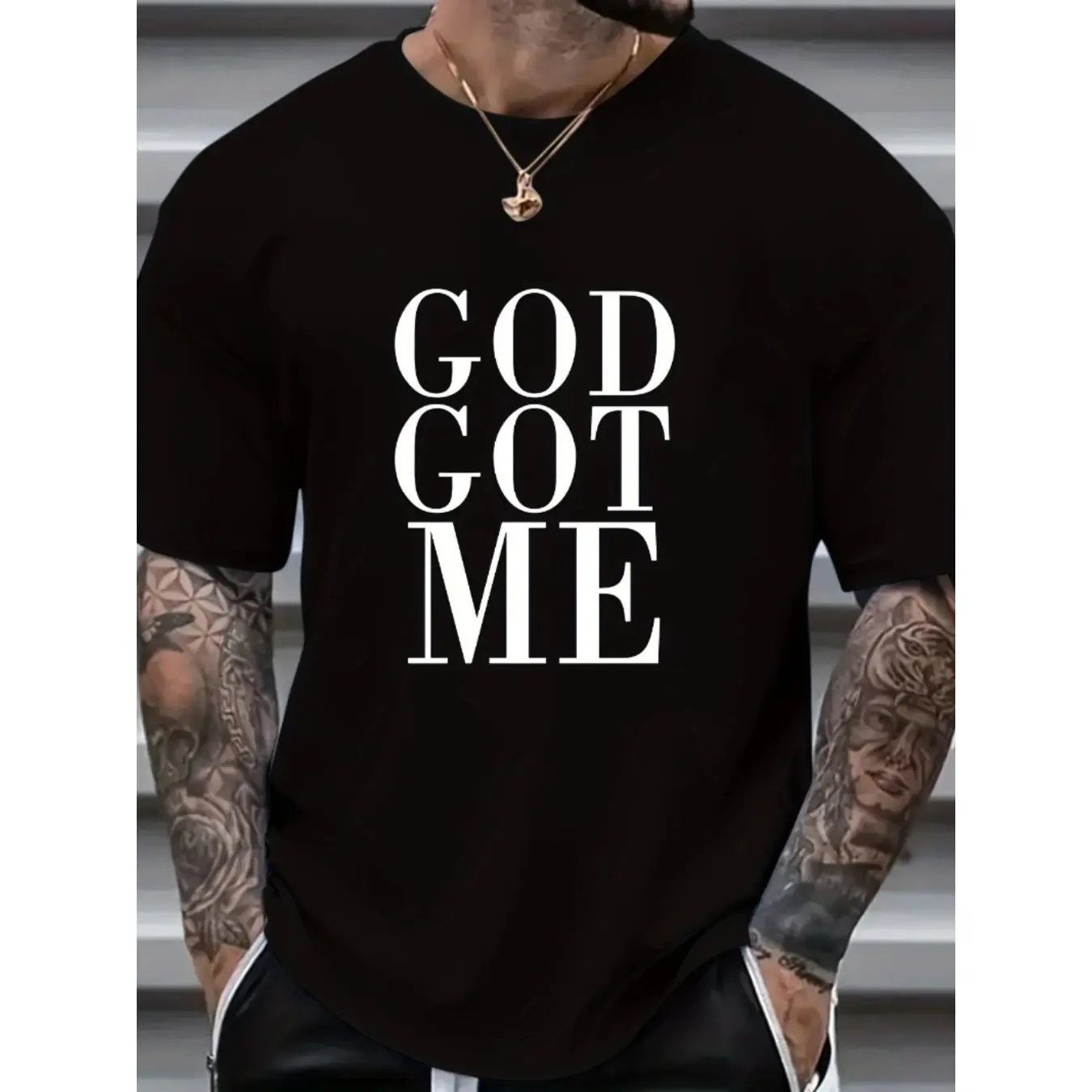 Mens God Got Me Graphic Tee- Comfortable Short Sleeve Summer Wear- Durable& Stylish Casual Clothing For Men, 1Pc, 100% Cotton T-Shirt