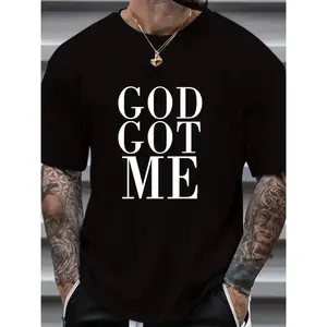 Mens God Got Me Graphic Tee- Comfortable Short Sleeve Summer Wear- Durable& Stylish Casual Clothing For Men, 1Pc, 100% Cotton T-Shirt