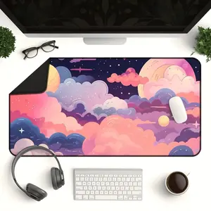 Kawaii Anime Desk Mat - Pastel Pink Night Sky Mouse Pad & Gaming Mat