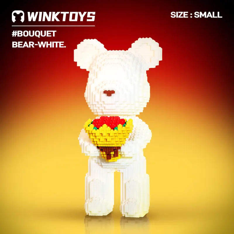 [23] Bouquet Bear-White,Winktoys Bear Building Block Educational Toy -Birthday & Christmas Gift, Home Decoration, Cute Gifts