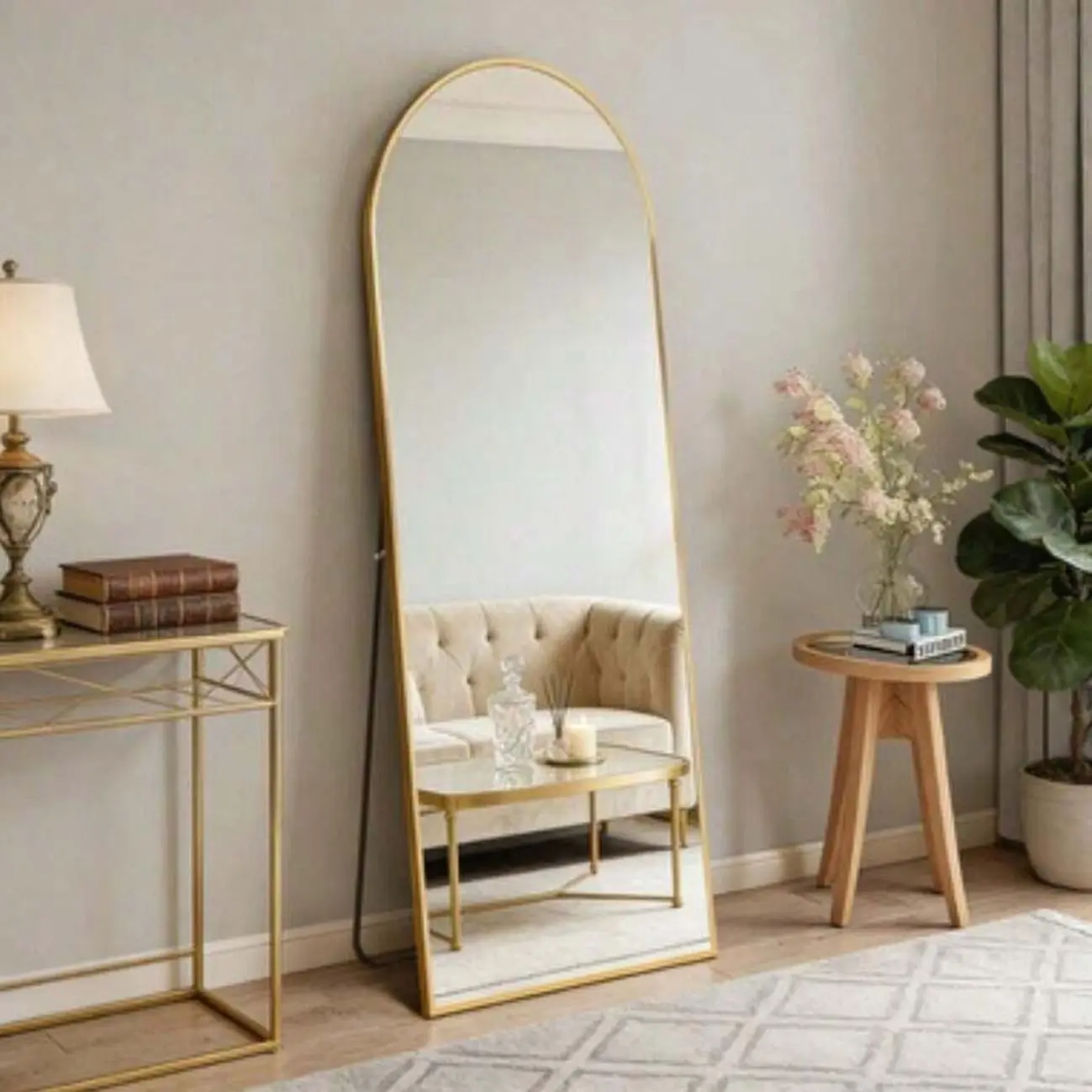 🏡 59" x 16" Arched Full Length Mirror ✨ Gold Aluminum Alloy Frame | Freestanding Floor Mirror for Bedroom, Living Room & Dressing Area