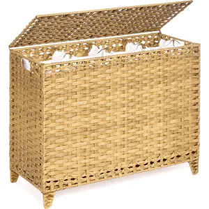 Laundry Hamper with 4 Removable Liner Bags; 176L Handwoven Rattan Laundry Basket with Lid & Heightened ; Clothes Hamper with Side Handles
